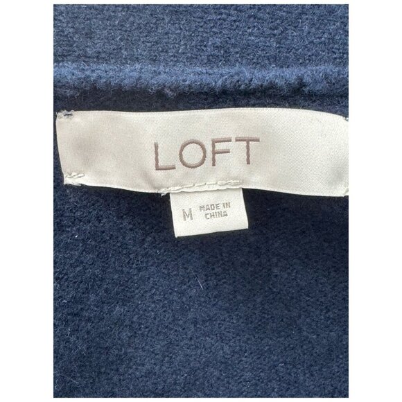 LOFT Long Sweater Cardigan Midi Dress Striped Navy Blue Button Front Size M - Picture 3 of 10